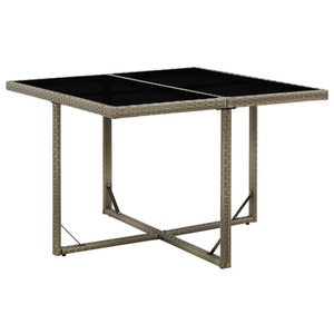 vidaXL, vidaXL Gartentisch Grau 109x107x74 cm Poly Rattan und Glas, vidaXL Gartentisch Grau 109x107x74 cm Poly Rattan und Glas