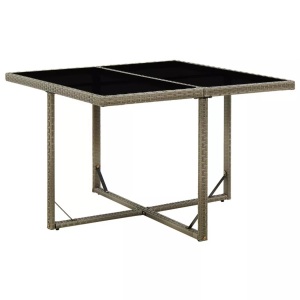 vidaXL, vidaXL Gartentisch Grau 109x107x74 cm Poly Rattan und Glas, vidaXL Gartentisch Grau 109x107x74 cm Poly Rattan und Glas