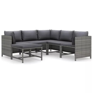 vidaXL, vidaXL 6-tlg. Garten-Lounge-Set mit Kissen Poly Rattan Grau