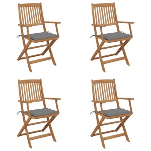 vidaXL, vidaXL Klappbare Gartenstühle 4 Stk. mit Kissen Massivholz Akazie, vidaXL Klappbare Gartenstühle 4 Stk. mit Kissen Massivholz Akazie