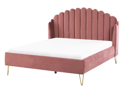 Beliani, Bett mit Lattenrost aus Samtstoff Retro AMBILLOU Bett mit Lattenrost aus Samtstoff Retro AMBILLOU