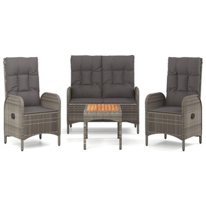 vidaXL, vidaXL 4-tlg. Garten-Essgruppe mit Kissen Grau Poly Rattan, 