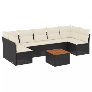 vidaXL, vidaXL 8-tlg. Garten-Sofagarnitur mit Kissen Schwarz Poly Rattan, vidaXL 8-tlg. Garten-Sofagarnitur mit Kissen Schwarz Poly Rattan