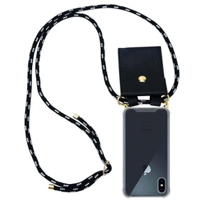 Cadorabo, Cadorabo Handy Kette für Apple iPhone XS MAX in SCHWARZ SILBER – Silikon Necklace Umhänge Hülle mit Gold Ringen, Kordel Band Schnur und abnehmbarem..., Cadorabo - Handy Kette für Apple iPhone XS MAX Silikon mit Gold Ringen, Schwarz Leicht