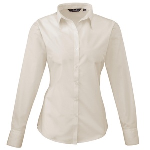Premier, Popeline Bluse Arbeitshemd, Langärmlig Damen Beige 44, PREMIER - Bluse Langärmlig, für Damen, Beige, Größe 44