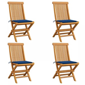 vidaXL, vidaXL Gartenstühle mit Königsblauen Kissen 4 Stk. Massivholz Teak, vidaXL Gartenstühle mit Königsblauen Kissen 4 Stk. Massivholz Teak
