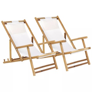 Beliani, Beliani Atrani Sonnenliege, Beliani - Liege aus Bambusholz Boho ATRANI, One Size, Schneeweiss