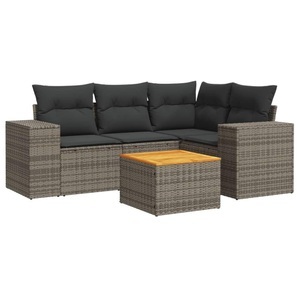 vidaXL, vidaXL 5-tlg. Garten-Sofagarnitur mit Kissen Grau Poly Rattan, vidaXL 5-tlg. Garten-Sofagarnitur mit Kissen Grau Poly Rattan