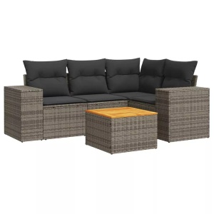 vidaXL, vidaXL 5-tlg. Garten-Sofagarnitur mit Kissen Grau Poly Rattan, vidaXL 5-tlg. Garten-Sofagarnitur mit Kissen Grau Poly Rattan