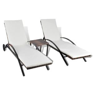 Diverse Hardware, Sonnenliegen mit Tisch Poly Rattan Braun