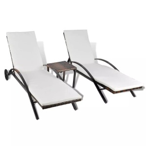 Diverse Hardware, Sonnenliegen mit Tisch Poly Rattan Braun