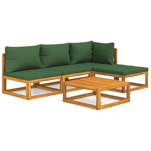vidaXL, vidaXL 5-tlg. Garten-Lounge-Set mit Grünen Kissen Massivholz