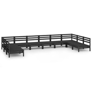 vidaXL, vidaXL 10-tlg. Garten-Lounge-Set Schwarz Massivholz Kiefer