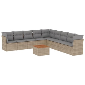 vidaXL, vidaXL 10-tlg. Garten-Sofagarnitur mit Kissen Beige Poly Rattan, vidaXL 10-tlg. Garten-Sofagarnitur mit Kissen Beige Poly Rattan
