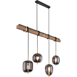 mutoni light, Hängeleuchte Blacky Metall schwarz matt 4xE14, Globo HÄNGELEUCHTE 100/18,5/140 cm , Blacky 15345-4H , Braun, Schwarz, Messingfarben , Holz, Metall , 18.5x140 cm , matt , 004558356404