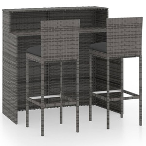 vidaXL, vidaXL 3-tlg. Gartenbar-Set mit Kissen Grau