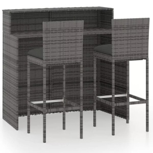 vidaXL, vidaXL 3-tlg. Gartenbar-Set mit Kissen Grau