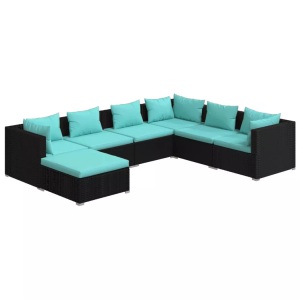 vidaXL, vidaXL 7-tlg. Garten-Lounge-Set mit Kissen Poly Rattan Schwarz