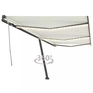 vidaXL, vidaXL Gelenkarmmarkise Einziehbar mit LED 600x300 cm Creme, vidaXL Markise Manuell Einziehbar mit LED 600x300 cm Creme