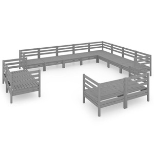 vidaXL, vidaXL 12-tlg. Garten-Lounge-Set Massivholz Kiefer Grau, 