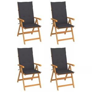 vidaXL, vidaXL Gartenstühle 4 Stk. mit Anthrazit Kissen Massivholz Teak, vidaXL Gartenstühle 4 Stk. mit Anthrazit Kissen Massivholz Teak