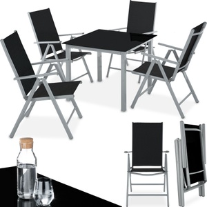 TecTake, Aluminium Sitzgruppe 4+1 Aluminium Sitzgruppe 4+1, Tectake - Aluminium Sitzgruppe 4+1 Stühle mit verstellbarer Rückenlehne und luftdurchlässigem Textilene-Gewebe, 5 Stücke, Silber