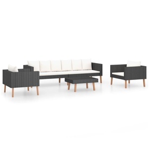 vidaXL, vidaXL 4-tlg. Garten-Lounge-Set mit Auflagen Poly Rattan Schwarz