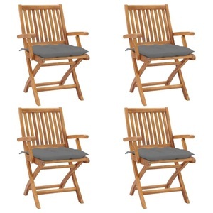 vidaXL, vidaXL Klappbare Gartenstühle mit Kissen 4 Stk. Massivholz Teak