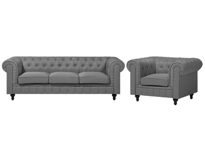 Beliani, Beliani Sofa Set Polsterbezug hellgrau 4-Sitzer CHESTERFIELD gross, Beliani - Wohnzimmer Set aus Polyester Industriell CHESTERFIELD, One Size, Rauch