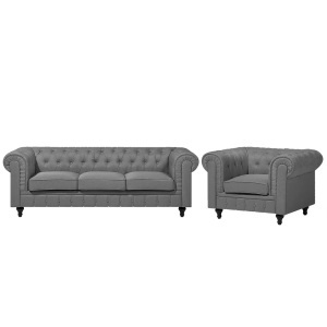 Beliani, Beliani Sofa Set Polsterbezug hellgrau 4-Sitzer CHESTERFIELD gross, Beliani - Wohnzimmer Set aus Polyester Industriell CHESTERFIELD, One Size, Rauch