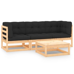 vidaXL, vidaXL 4-tlg. Garten-Lounge-Set mit Kissen Massivholz Kiefer