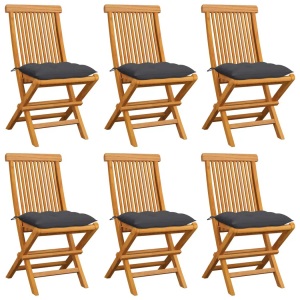 vidaXL, vidaXL Gartenstühle mit Anthrazit Kissen 6 Stk. Massivholz Teak, vidaXL Gartenstühle mit Anthrazit Kissen 6 Stk. Massivholz Teak