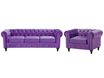 Beliani, Beliani Sofa Set Samtstoff violett 4-Sitzer CHESTERFIELD, 