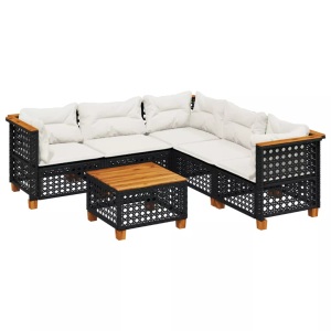vidaXL, vidaXL 6-tlg. Garten-Sofagarnitur mit Kissen Schwarz Poly Rattan, vidaXL 6-tlg. Garten-Sofagarnitur mit Kissen Schwarz Poly Rattan