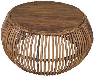 mutoni living, Couchtisch Sabina rund natur 80x80, SIT Couchtisch »Rattan Vintage«, Masse (B/T/H): 80/80/40 cm, Shabby Chic, Vintage