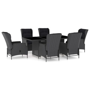 vidaXL, vidaXL 7-tlg. Garten-Essgruppe mit Auflagen Poly Rattan Dunkelgrau