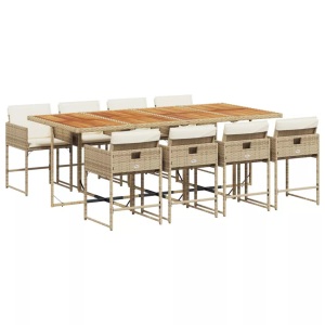 vidaXL, vidaXL 9-tlg. Garten-Essgruppe mit Kissen Beige Poly Rattan, vidaXL 9-tlg. Garten-Essgruppe mit Kissen Beige Poly Rattan
