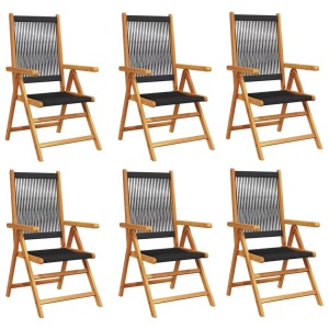 vidaXL, vidaXL Gartenstuhl Verstellbar 6 Stk. Schwarz Massivholz Akazie, vidaXL Gartenstuhl Verstellbar 6 Stk. Schwarz Massivholz Akazie