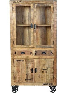 mutoni living, Vitrine Vintage Natural Wood natur antik schwarz 40x90, Vitrine Bevin antik schwarz 40x90