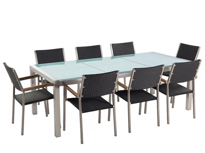 Beliani, Gartenmöbel Set Crashglas 220 x 100 cm 8, Beliani - Garten-Essgruppe für 8 Personen aus Sicherheitsglas Industriell GROSSETO, One Size, Schwarz