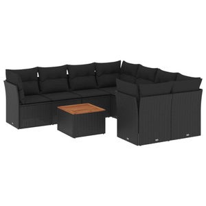 vidaXL, vidaXL 9-tlg. Garten-Sofagarnitur mit Kissen Schwarz Poly Rattan, vidaXL 9-tlg. Garten-Sofagarnitur mit Kissen Schwarz Poly Rattan