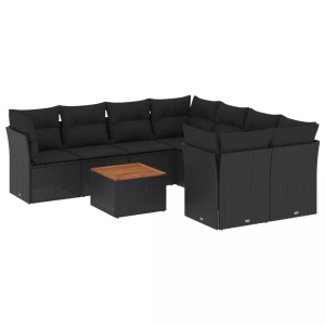 vidaXL, vidaXL 9-tlg. Garten-Sofagarnitur mit Kissen Schwarz Poly Rattan, vidaXL 9-tlg. Garten-Sofagarnitur mit Kissen Schwarz Poly Rattan