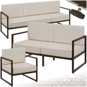 TecTake, Tectake - Garten-Loungeset Comosa für 6 Personen, XXL-Polsterung grosses Sofa 350 kg, kleines 250 Sessel 120 kg Belastbarkeit, One Size, Beige, Tectake - Garten-Loungeset Comosa für 6 Personen, Dicke der Sitzpolster 14 cm wasserabweisende, abnehmbare Polyesterbezüge, 3 Stück, Beige