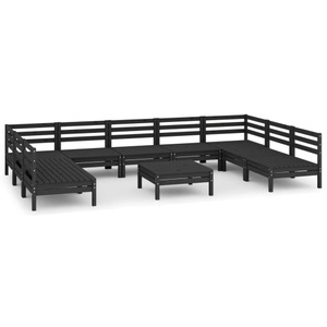 vidaXL, vidaXL 10-tlg. Garten-Lounge-Set Schwarz Massivholz Kiefer
