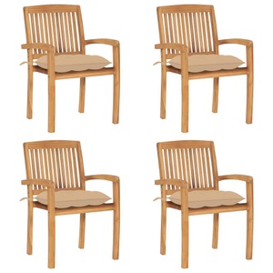 vidaXL, vidaXL Stapelbare Gartenstühle mit Kissen 4 Stk. Massivholz Teak, 