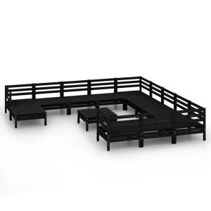 vidaXL, vidaXL 13-tlg. Garten-Lounge-Set Schwarz Massivholz Kiefer, vidaXL 13-tlg. Garten-Lounge-Set Schwarz Massivholz Kiefer