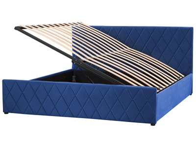 Beliani, Bett mit Lattenrost aus Samtstoff Modern ROCHEFORT Bett mit Lattenrost aus Samtstoff Modern ROCHEFORT, Beliani - Bett mit Lattenrost aus Samtstoff Modern ROCHEFORT, 180x200 cm, Dunkelblau