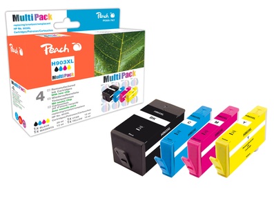 Peach, Peach Spar Pack Tintenpatronen kompatibel zu HP No. 903XL, Peach HP 903 XL 4 Druckerpatronen XL (bk, c/m/y) ersetzt HP No. 903XL, T6M15AE, T6M03AE, T6M07AE, T6M11AE für z.B. HP OfficeJet Pro 6970