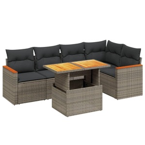 vidaXL, vidaXL 6-tlg. Garten-Sofagarnitur mit Kissen Grau Poly Rattan, vidaXL 6-tlg. Garten-Sofagarnitur mit Kissen Grau Poly Rattan