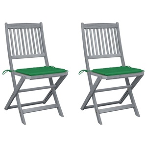 vidaXL, vidaXL Klappbare Gartenstühle 2 Stk. mit Kissen Massivholz Akazie, vidaXL Klappbare Gartenstühle 2 Stk. mit Kissen Massivholz Akazie